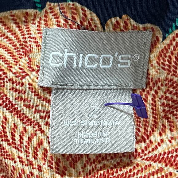 Chicos Blouse Size 12 Orange Pink Floral 100% Cotton Colorful Business Casual - Picture 8 of 9